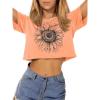 image:imageWomens Summer Crop Tops Short Sleeve Round Neck TShirts Loose Fit Casual Blouse 2026Orange Sunflower