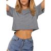 image:imageWomens Summer Crop Tops Short Sleeve Round Neck TShirts Loose Fit Casual Blouse 2026Solid Gray