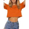 image:imageWomens Summer Crop Tops Short Sleeve Round Neck TShirts Loose Fit Casual Blouse 2026Solid Orange