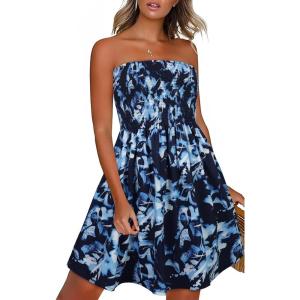 image:imageCHICGAL Summer Dresses for Women Beach Cover Ups Strapless Boho Floral Print SundressBlue Tie Dye