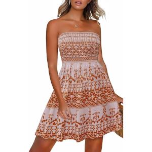 image:imageCHICGAL Summer Dresses for Women Beach Cover Ups Strapless Boho Floral Print SundressBoho Khaki Print