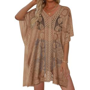 image:imageWomens Lace Bathing Suit Cover Up V Neck Beach Coverup Summer Swim Coverups Loose Bikini Beach Dress 2026Brown