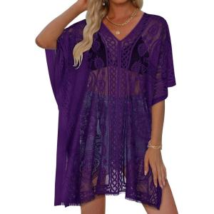 image:imageWomens Lace Bathing Suit Cover Up V Neck Beach Coverup Summer Swim Coverups Loose Bikini Beach Dress 2026Deep Purple