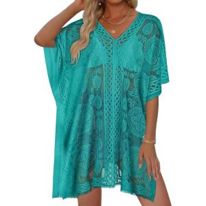 image:imageWomens Lace Bathing Suit Cover Up V Neck Beach Coverup Summer Swim Coverups Loose Bikini Beach Dress 2026Lake Blue