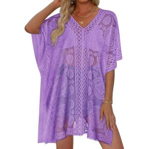 image:imageWomens Lace Bathing Suit Cover Up V Neck Beach Coverup Summer Swim Coverups Loose Bikini Beach Dress 2026Light Purple