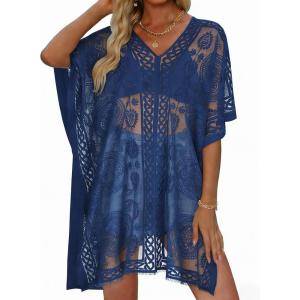 image:imageWomens Lace Bathing Suit Cover Up V Neck Beach Coverup Summer Swim Coverups Loose Bikini Beach Dress 2026Navy Blue