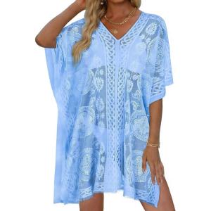image:imageWomens Lace Bathing Suit Cover Up V Neck Beach Coverup Summer Swim Coverups Loose Bikini Beach Dress 2026Sky Blue