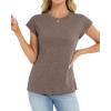 image:imageCHICGAL Cap Sleeve Tops for Women Casual Short Sleeve Shirts Summer Basic Tees Trendy Going Out OutfitsCoffee