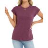 image:imageCHICGAL Cap Sleeve Tops for Women Casual Short Sleeve Shirts Summer Basic Tees Trendy Going Out OutfitsWine Red