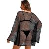 image:imageCHICGAL Womens Swimsuit Coverup Crochet Sheer Caftan Beach Dress Slit Long Sleeve Bathing Suit Cover Up 2026Black