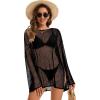 image:imageCHICGAL Womens Swimsuit Coverup Crochet Sheer Caftan Beach Dress Slit Long Sleeve Bathing Suit Cover Up 2026Black