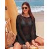 image:imageCHICGAL Womens Swimsuit Coverup Crochet Sheer Caftan Beach Dress Slit Long Sleeve Bathing Suit Cover Up 2026Black