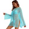 image:imageCHICGAL Womens Swimsuit Coverup Crochet Sheer Caftan Beach Dress Slit Long Sleeve Bathing Suit Cover Up 2026Blue