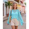 image:imageCHICGAL Womens Swimsuit Coverup Crochet Sheer Caftan Beach Dress Slit Long Sleeve Bathing Suit Cover Up 2026Blue