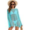 image:imageCHICGAL Womens Swimsuit Coverup Crochet Sheer Caftan Beach Dress Slit Long Sleeve Bathing Suit Cover Up 2026Blue