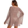 image:imageCHICGAL Womens Swimsuit Coverup Crochet Sheer Caftan Beach Dress Slit Long Sleeve Bathing Suit Cover Up 2026Coffee