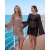 image:imageCHICGAL Womens Swimsuit Coverup Crochet Sheer Caftan Beach Dress Slit Long Sleeve Bathing Suit Cover Up 2026Coffee