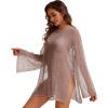 image:imageCHICGAL Womens Swimsuit Coverup Crochet Sheer Caftan Beach Dress Slit Long Sleeve Bathing Suit Cover Up 2026Coffee