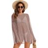 image:imageCHICGAL Womens Swimsuit Coverup Crochet Sheer Caftan Beach Dress Slit Long Sleeve Bathing Suit Cover Up 2026Coffee