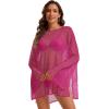 image:imageCHICGAL Womens Swimsuit Coverup Crochet Sheer Caftan Beach Dress Slit Long Sleeve Bathing Suit Cover Up 2026Hot Pink