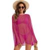 image:imageCHICGAL Womens Swimsuit Coverup Crochet Sheer Caftan Beach Dress Slit Long Sleeve Bathing Suit Cover Up 2026Hot Pink
