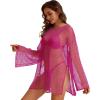 image:imageCHICGAL Womens Swimsuit Coverup Crochet Sheer Caftan Beach Dress Slit Long Sleeve Bathing Suit Cover Up 2026Hot Pink