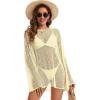 image:imageCHICGAL Womens Swimsuit Coverup Crochet Sheer Caftan Beach Dress Slit Long Sleeve Bathing Suit Cover Up 2026Offwhite