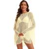 image:imageCHICGAL Womens Swimsuit Coverup Crochet Sheer Caftan Beach Dress Slit Long Sleeve Bathing Suit Cover Up 2026Offwhite