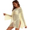 image:imageCHICGAL Womens Swimsuit Coverup Crochet Sheer Caftan Beach Dress Slit Long Sleeve Bathing Suit Cover Up 2026Offwhite