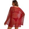 image:imageCHICGAL Womens Swimsuit Coverup Crochet Sheer Caftan Beach Dress Slit Long Sleeve Bathing Suit Cover Up 2026Red