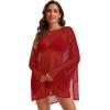 image:imageCHICGAL Womens Swimsuit Coverup Crochet Sheer Caftan Beach Dress Slit Long Sleeve Bathing Suit Cover Up 2026Red