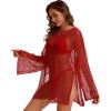 image:imageCHICGAL Womens Swimsuit Coverup Crochet Sheer Caftan Beach Dress Slit Long Sleeve Bathing Suit Cover Up 2026Red