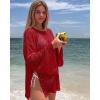 image:imageCHICGAL Womens Swimsuit Coverup Crochet Sheer Caftan Beach Dress Slit Long Sleeve Bathing Suit Cover Up 2026Red