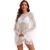 image:imageCHICGAL Womens Swimsuit Coverup Crochet Sheer Caftan Beach Dress Slit Long Sleeve Bathing Suit Cover Up 2026White