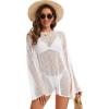 image:imageCHICGAL Womens Swimsuit Coverup Crochet Sheer Caftan Beach Dress Slit Long Sleeve Bathing Suit Cover Up 2026White