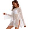 image:imageCHICGAL Womens Swimsuit Coverup Crochet Sheer Caftan Beach Dress Slit Long Sleeve Bathing Suit Cover Up 2026White