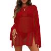 image:imageCHICGAL Womens Swimsuit Coverup Crochet Sheer Caftan Beach Dress Slit Long Sleeve Bathing Suit Cover Up 2026Red