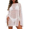 image:imageCHICGAL Womens Swimsuit Coverup Crochet Sheer Caftan Beach Dress Slit Long Sleeve Bathing Suit Cover Up 2026White