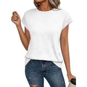 image:imageCHICGAL Cap Sleeve Tops for Women Casual Short Sleeve Shirts Summer Basic Tees Trendy Going Out OutfitsA White