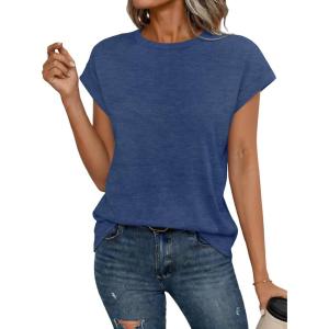 image:imageCHICGAL Cap Sleeve Tops for Women Casual Short Sleeve Shirts Summer Basic Tees Trendy Going Out OutfitsBlue
