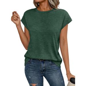 image:imageCHICGAL Cap Sleeve Tops for Women Casual Short Sleeve Shirts Summer Basic Tees Trendy Going Out OutfitsGreen