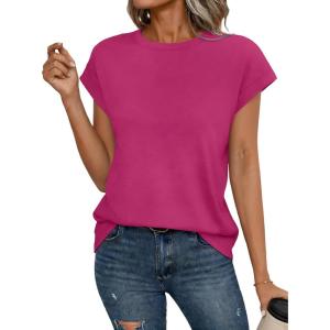 image:imageCHICGAL Cap Sleeve Tops for Women Casual Short Sleeve Shirts Summer Basic Tees Trendy Going Out OutfitsPink