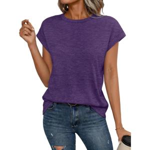 image:imageCHICGAL Cap Sleeve Tops for Women Casual Short Sleeve Shirts Summer Basic Tees Trendy Going Out OutfitsPurple