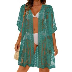 image:imageWomens Lace Bathing Suit Cover Up Open Front Swimsuit Coverup Summer Swimwear Loose Bikini Beach Kimono 2026Green