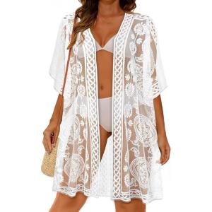 image:imageWomens Lace Bathing Suit Cover Up Open Front Swimsuit Coverup Summer Swimwear Loose Bikini Beach Kimono 2026White