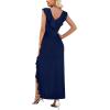 image:imageWEACZZY Women Sexy Ruffle V Neck Backless Maxi Dress Elegant Evening Party Prom Dress Cocktail Party Long Dresses01 Navy Blue