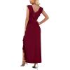 image:imageWEACZZY Women Sexy Ruffle V Neck Backless Maxi Dress Elegant Evening Party Prom Dress Cocktail Party Long Dresses01 Wine Red