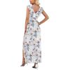 image:imageWEACZZY Women Sexy Ruffle V Neck Backless Maxi Dress Elegant Evening Party Prom Dress Cocktail Party Long DressesGray Leaved Peony