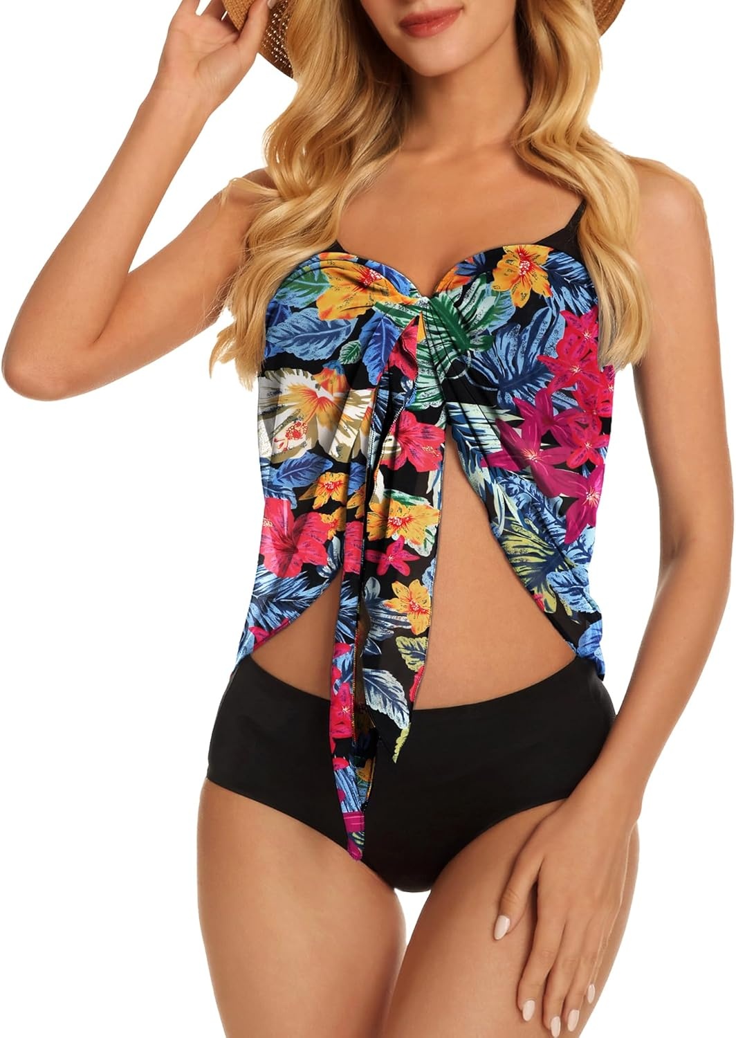 image:imageSwimsuit Coverups for Women Sarong Beach Bikini Wrap Sheer Short Skirt Chiffon Scarf for Swimwear 2026Colorful Floral Leaves