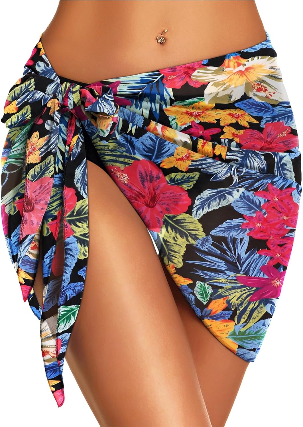 image:imageSwimsuit Coverups for Women Sarong Beach Bikini Wrap Sheer Short Skirt Chiffon Scarf for Swimwear 2026Colorful Floral Leaves